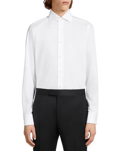 Zegna Trofeo Cotton Tailored Long Sleeve Dress Shirt In White