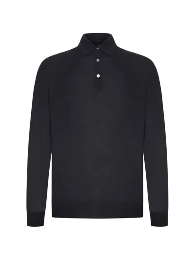Zegna Ribbed Polo-collar Merino Wool Polo In Blue