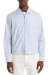 Zegna Trofeo Microstripe Comfort Fit Overshirt In White/light Blue