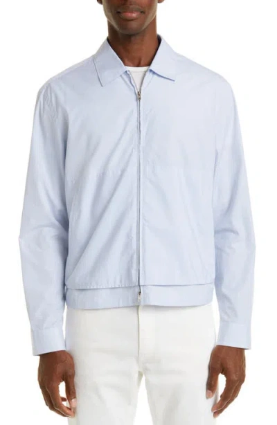 Zegna Trofeo Microstripe Comfort Fit Overshirt In White/light Blue