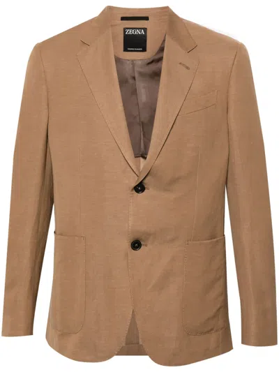 Zegna Trofeo Single-breasted Blazer In Brown