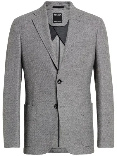 Zegna Single-breasted Wool-blend Blazer In Grey