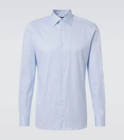 Zegna Trofeo Striped Cotton Shirt In White