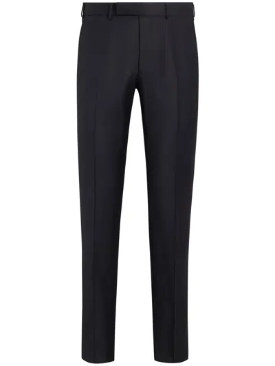 Zegna Tailored-cut Wool Trousers In Black