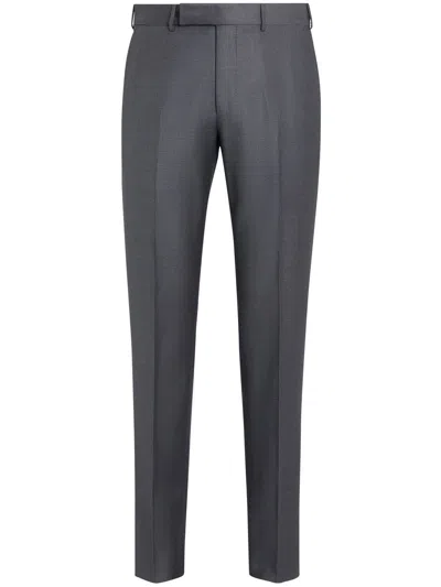 Zegna Slim Tailored-cut Trousers In Grey