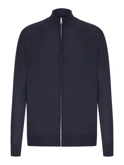 Zegna Trophy 15milmil15 Wool Zip-up Sweater In Blue