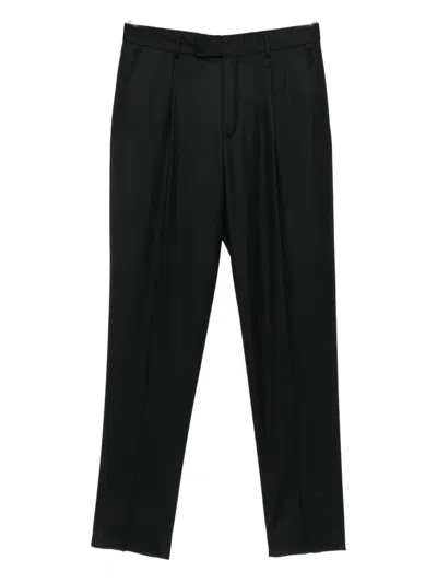 Zegna Elasticated-waistband Pressed-crease Trousers In Black