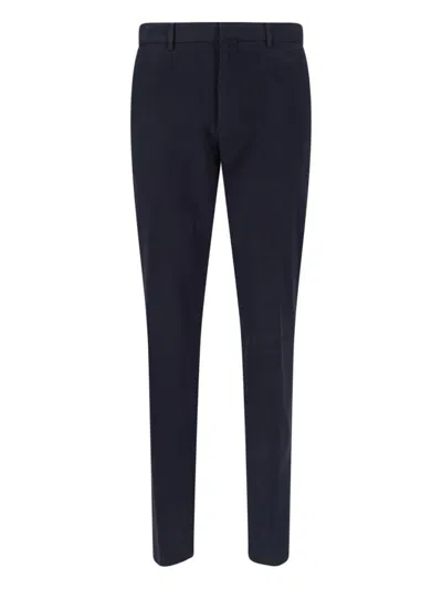 Zegna Navy Cotton Chinos With Straight Leg Design In Blue