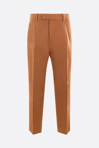 Zegna Cotton-wool Ankle-detail Trousers In Medium Brown United
