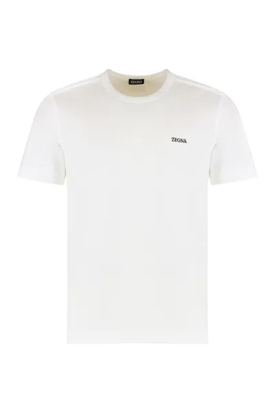 Zegna Logo Embroidered Crewneck T-shirt In White