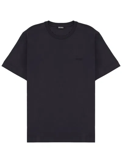 Zegna White Cotton Relaxed Crewneck T-shirt In Black