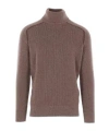 Zegna Ribbed Turtleneck Sweater In Brown
