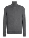 Zegna Cashmere Silk Turtleneck Knit Sweater In Gray