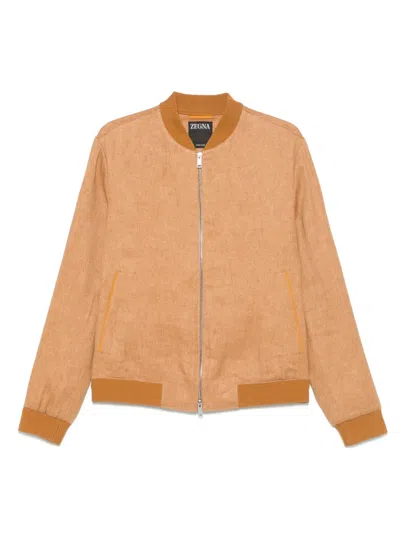 Zegna Twill Bomber In Brown