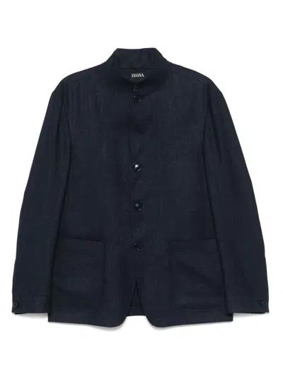 Zegna Twill Jacket In Blue