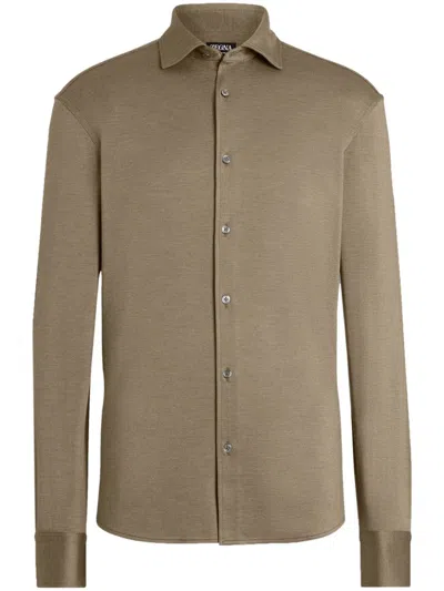 Zegna Twill Shirt In Dark Khaki