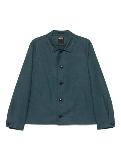 Zegna Twill Shirt Jacket In Blue