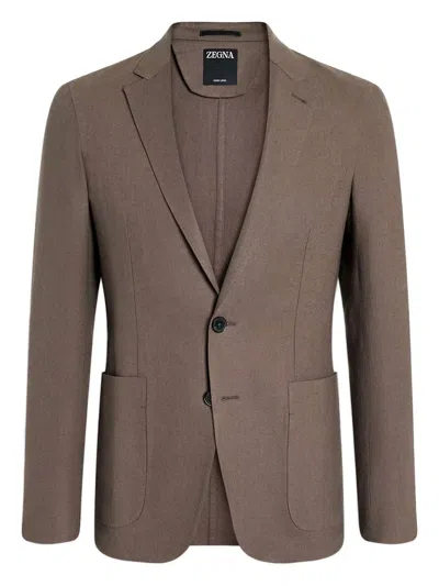 Zegna Two-button Patch-pocket Blazer In Brown