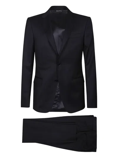 Zegna Single-breasted Two-piece Suit In Black
