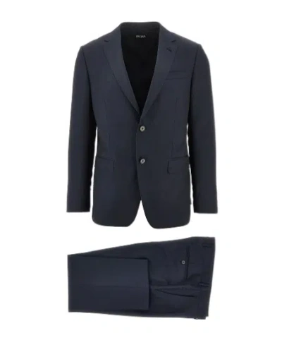 Zegna Two-piece Set Of Long-sleeved Suit Jacket And Trousers In Blue