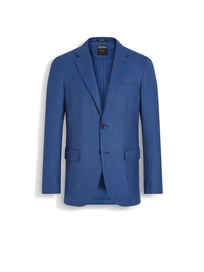 Zegna Utility Blue Cashmere Silk And Linen Jacket
