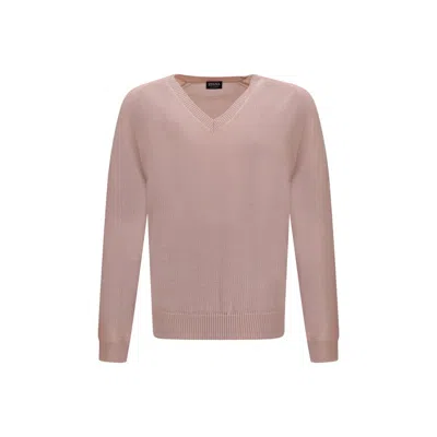 Zegna V-neck Cashmere Sweate In Pink