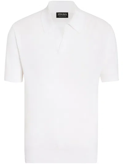 Zegna V-neck Cotton Polo Shirt In White