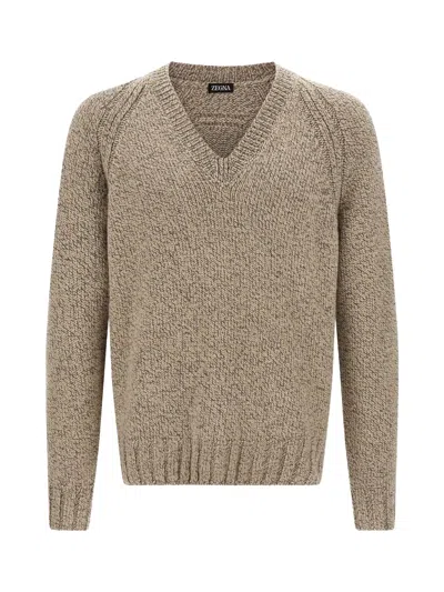 ZEGNA ZEGNA V-NECK JUMPER BEIGE