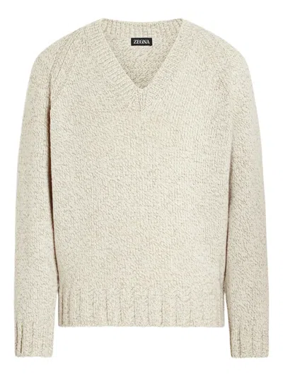 Zegna Melange Cashmere And Wool V-neck In Multi