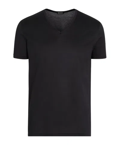 Zegna V-neck Short-sleeved T-shirt In Black