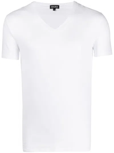 Zegna V-neck Stretch-cotton T-shirt In White
