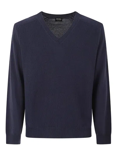 Zegna V-neck Sweater In Blue