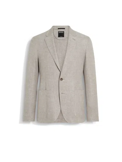 Zegna Light Brown Crossover Linen Wool And Silk Blend Jacket