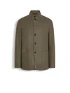 Zegna Oasi Cashmere Il Conte Chore Jacket In Army Green Multimélange