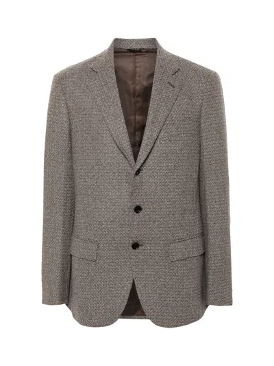 Zegna Virgin Wool Textured Blazer In Gray