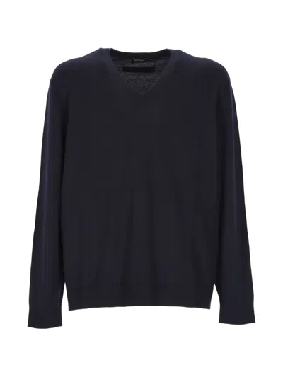Zegna V-neck Cashmere Sweater In Blue