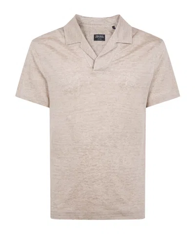 Zegna Leisurewear Polo Shirt V Neck Short Sleeves In Neutral