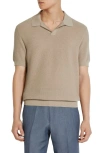 ZEGNA ZEGNA WAFFLE KNIT PREMIUM COTTON POLO SWEATER