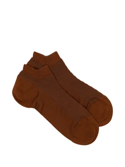 Zegna Waffle-knit Ankle Socks In Brown