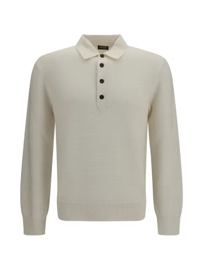 Zegna Waffle-knit Long-sleeve Polo Shirt In White