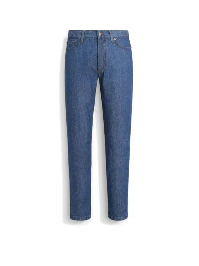 Zegna Blue Bleached Cotton And Linen Roccia Jeans