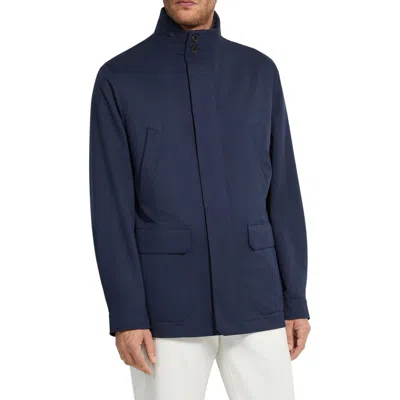 Zegna Water Repellent Microfiber Twill Field Jacket In Blue