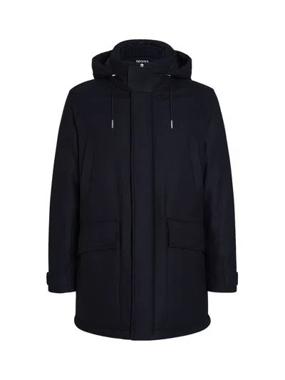 Zegna Waterproof Wool With Goose-down Fill Down Parka In Black