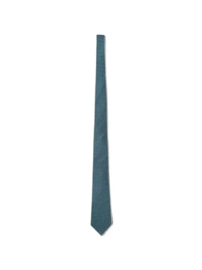 Zegna Whale-print Silk Tie In Green