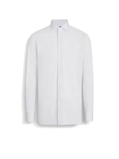 ZEGNA WHITE AND BURGUNDY STRIPED CENTOVENTIMILA COTTON SHIRT