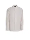 Zegna White And Dark Purple Macro-striped Silk Cotton And Cashmere Shirt In White/dark Purple