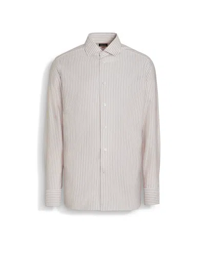 Zegna White And Dark Purple Macro-striped Silk Cotton And Cashmere Shirt In White/dark Purple
