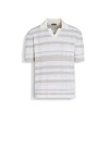 ZEGNA WHITE AND DARK TAUPE COTTON AND SILK BLEND POLO SHIRT