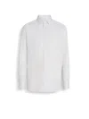 Zegna Optical White Structured Striped Centoventimila Cotton Shirt In White/light Blue