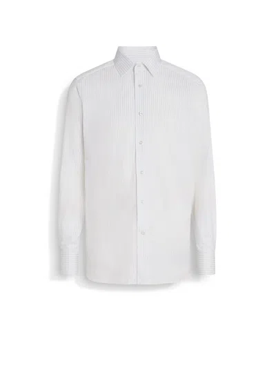 ZEGNA WHITE AND LIGHT BLUE STRUCTURED STRIPED CENTOVENTIMILA COTTON SHIRT